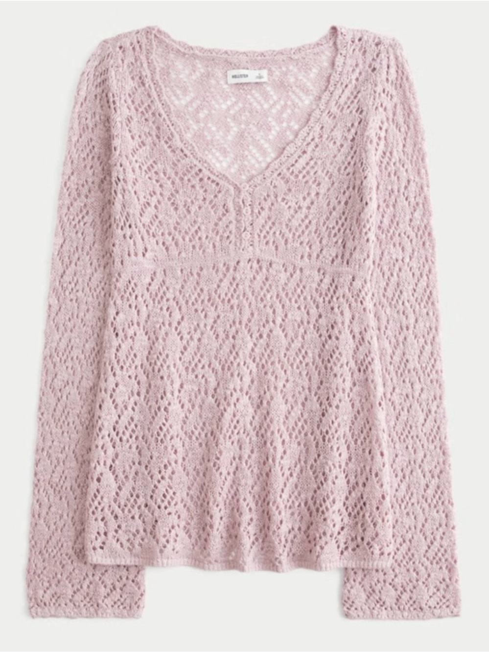 Hollister Open-Stitch V-Neck
Sweater - Light Pink Lace Knit Long-Sleeve Top - Picture 5 of 5